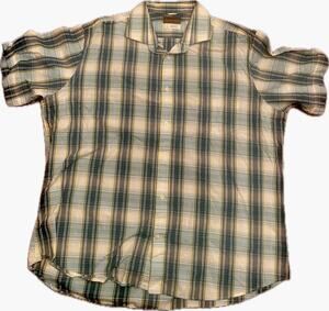 Thomas Dean Mens XL Short Sleeve Button Shirt Green Plaid